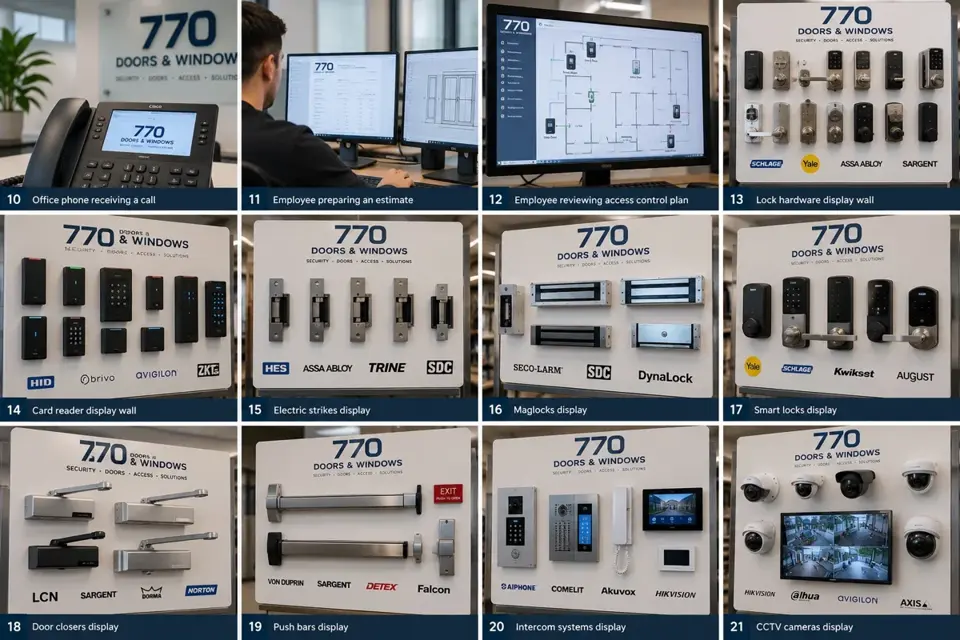 Illustration of door and security equipment overview concept